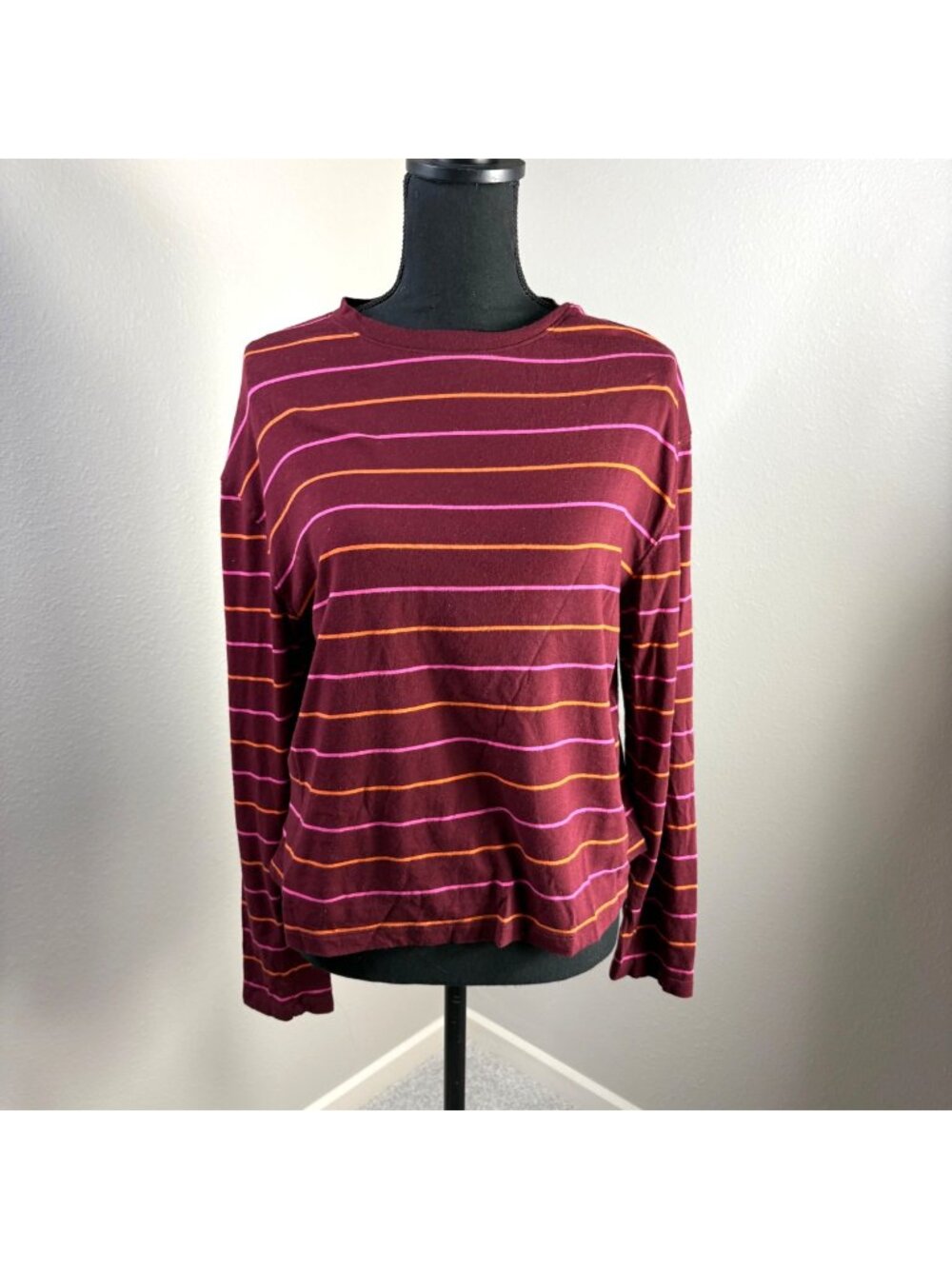 A New Day Long Sleeve Top Womens Medium Fall Colors Maroon Stripes Target